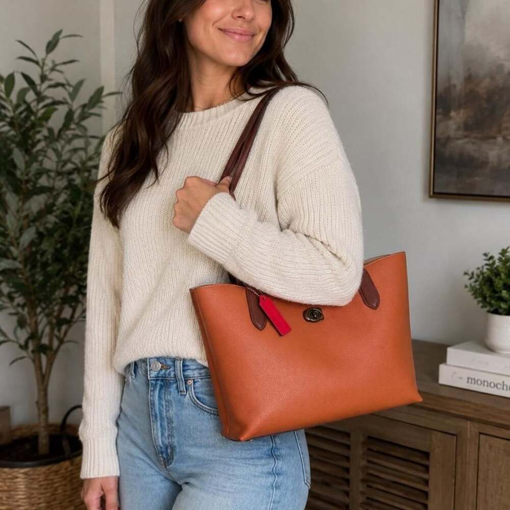 Coach Field Tote 30 Pebbled Leather Cognac Burgundy